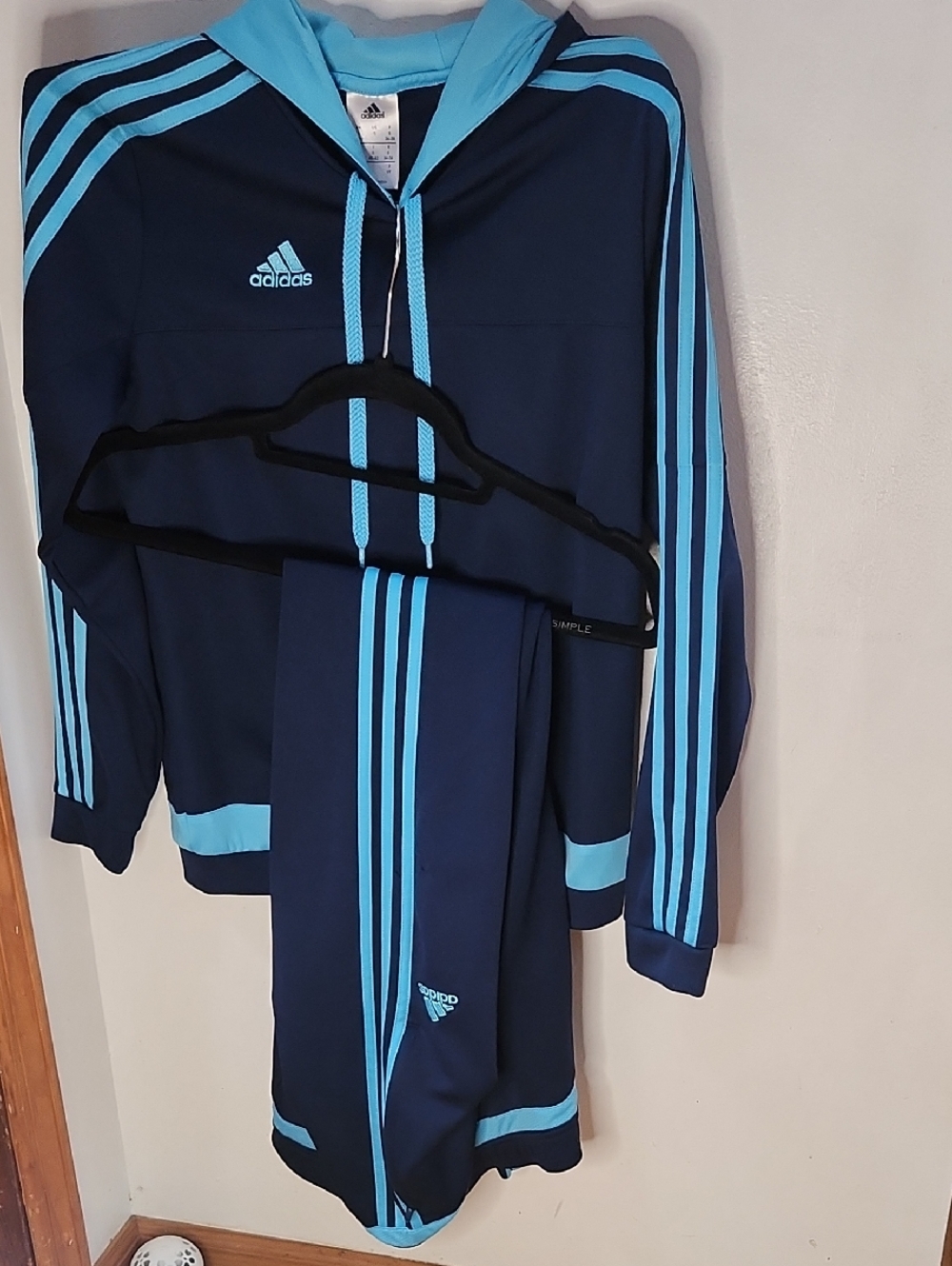 adidas Navy and Aqua Drawstring Hoodie with Matching Joggers